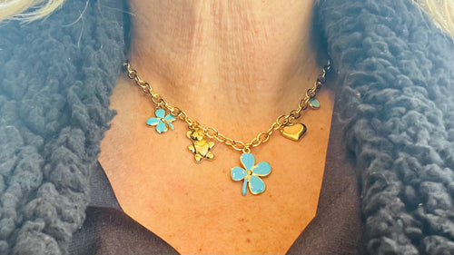 Ketting bedel turquoise/goud