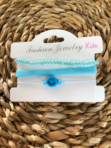 Kinder armbanden set Turquoise smiley
