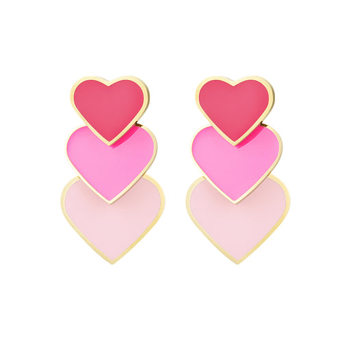 Oorbellen 3 hartjes roze